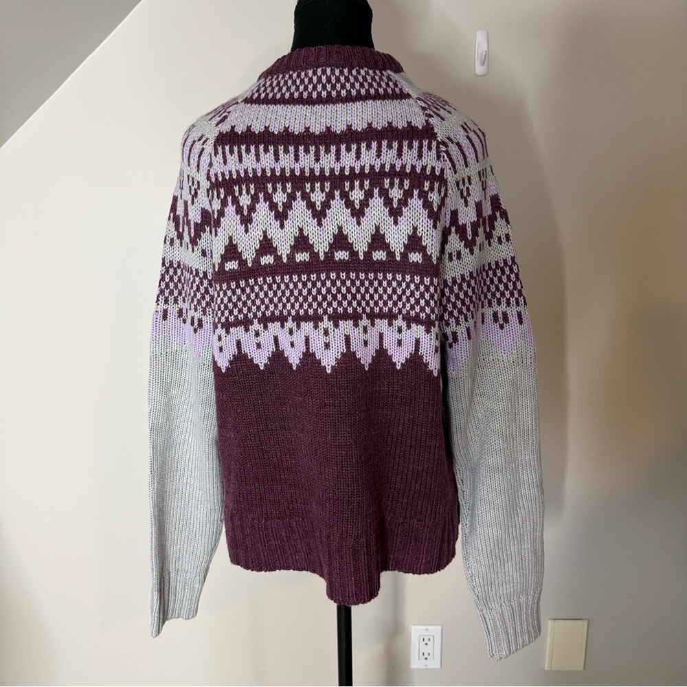MEXX Fair Isle Knit Pullover Sweater Purple Grey Nordic Size Large - Picture 8 of 10